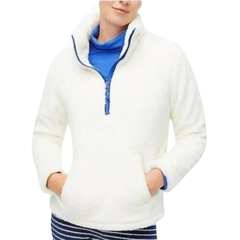 NWOT J. Crew Factory Womens XS Long Sleeve Half-Zip Sherpa Pullover Jacket White